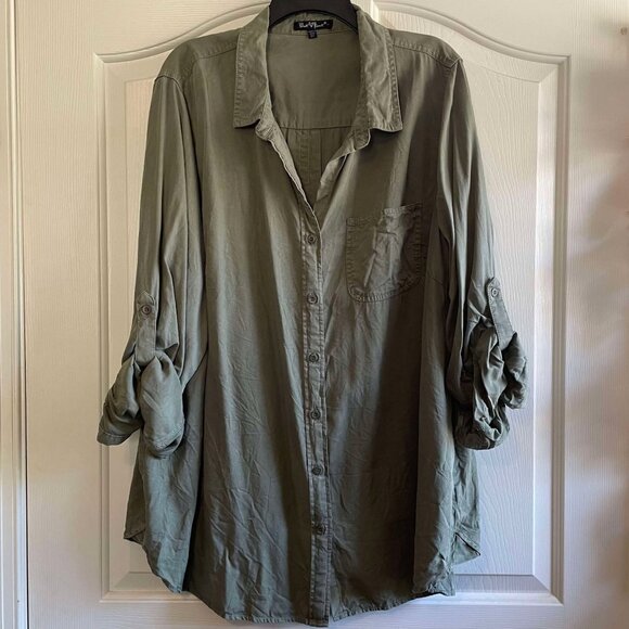 Plus Button Up 3/4 Roll Up Sleeve Top - Picture 1 of 5